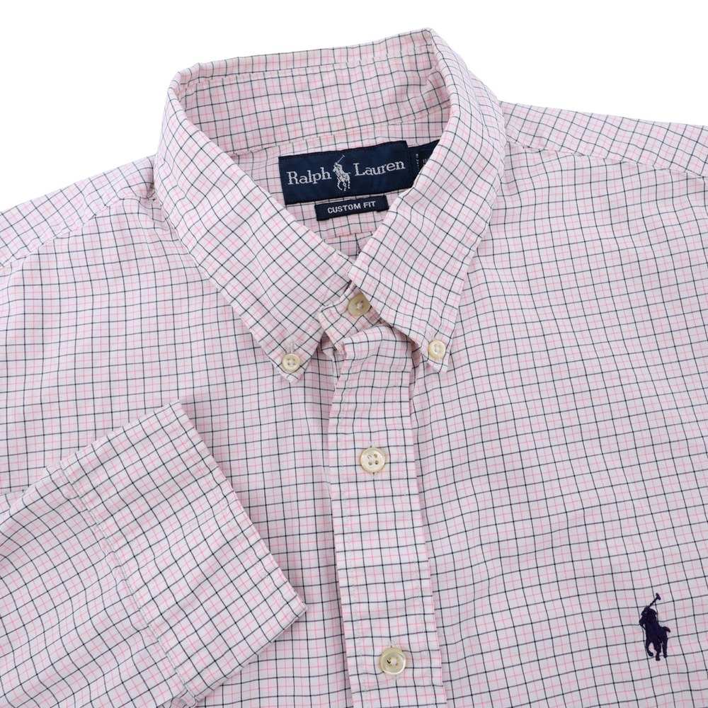 Ralph Lauren Custom Fit Plaid Button Down White Long Sleeve‎ Mens XL